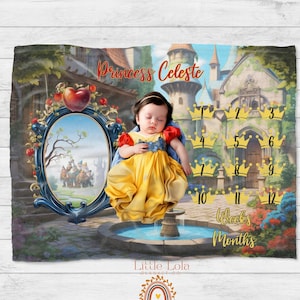 Personalized Snow White Baby Milestone Blanket: Princess Fairytale Month Tracker