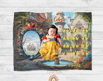 Personalized Snow White Baby Milestone Blanket: Princess Fairytale Month Tracker