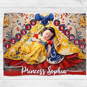 Personalized Snow White Baby Blanket: Fairytale Milestone Tracker