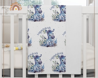 Watercolor Zebra Baby Blanket, Personalized Nursery Decor, Minky or Fleece