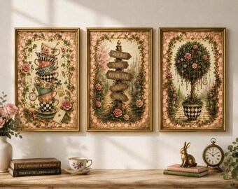 Personalized Alice in Wonderland, Teacup Tea Party Nursery Triptych, Little Girl Bedroom Posters