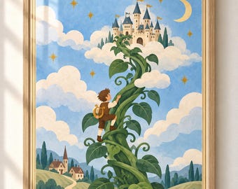 Jack and the Beanstalk Wall Art, Once Upon a Time Fairytale Nursery Poster, Storybook Boys Room Decor