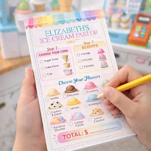 Bloc de notas personalizado para pedidos de heladería para niños / Bloc de notas Post-it de 4x6 para juegos de imitación / Menú de heladería / Regalo para juegos de rol
