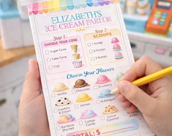 Personalized Ice Cream Shop Order Pad for Kids | 4x6 Post-it® Notes | Ice Cream Parlor Pretend Play Menu | Dramatic Play Gift