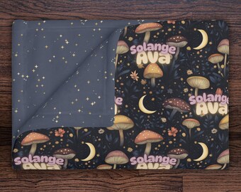 Gothic Baby Blanket • Mushrooms, Moons & Stars • Custom Velveteen or Minky • Personalized Witchy Nursery Gift
