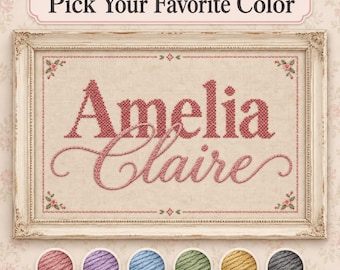 Vintage Cross Stitch Name Sign, Personalized Baby Wall Decor, Custom First & Middle Name Nursery Print, Heirloom Baby Gift