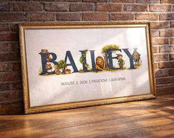 Personalized Storybook Name Print | Fairytale Nursery Wall Art | Custom Childrens Name Poster | Baby Gift | Fantasy Illustration