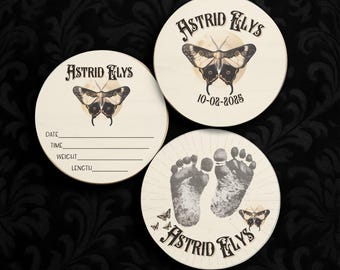Custom Moth Birth Announcement Sign: Dark Woodland Nursery Decor