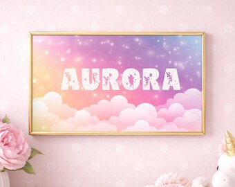 Personalized Fairy Name Wall Art, Rainbow Nursery Decor, Custom Baby Girl Name Print, Whimsical Nursery Wall Art