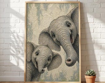 Playful Elephant Nursery Print, Whimsical Animal Wall Art, Baby Elephant Decor, Safari Nursery, Kids Room Decor, Cute Elephant Wall Art