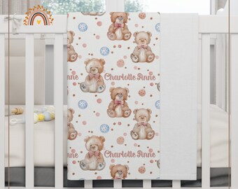 Personalized Teddy Bear Baby Blanket – Minky or Fleece, Baby Shower Gift