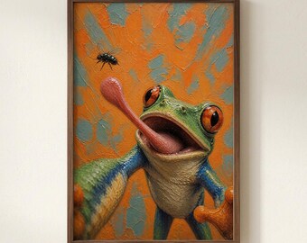 Funny Frog Wall Art, Whimsical Frog Print, Colorful Amphibian Decor, Playroom Wall Art, Kids Room Animal Art