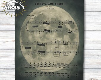 Toccata and Fugue Music Blanket: Gothic Moon Decor, Classical Horror Throw