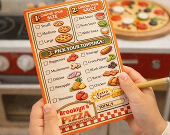Personalized Kids Pizza Order Pad | Pretend Play Pizzeria Menu | Custom Restaurant Post-it® Notes | Montessori Dramatic Play