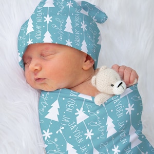 Personalized Christmas Baby Blanket Set: Teal Winter Wonderland Gift