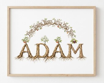 Personalized Root Name Nursery Print | From Strong Roots Little Ones Rise | Botanical Orchard Baby Name Wall Art