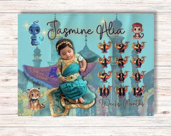 Personalized Arabian Nights Baby Milestone Blanket: Flying Carpet Photo Prop