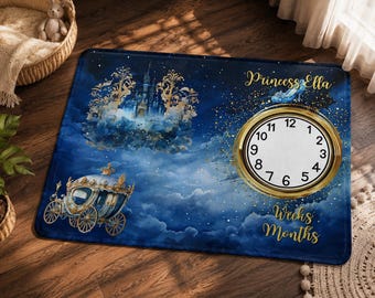 Personalized Princess Cinderella Baby Milestone Blanket: Month Tracker