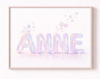 Personalized Bubble Name Wall Art, Iridescent Fairy Glass Letters, Pastel Glow Nursery Decor, Custom Toddler Tween Room Print