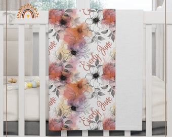 Boho Floral Watercolor Baby Blanket, Personalized Nursery Decor, Minky or Fleece
