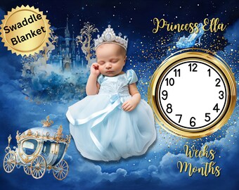Personalized Cinderella Milestone Blanket: Princess Photo Prop Keepsake (30" x 40")