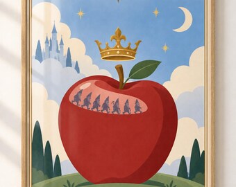 Snow White Apple Wall Art Print, Once Upon a Time Fairytale Nursery Poster, Princess Storybook Bedroom Decor