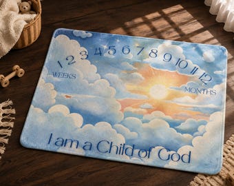 I Am a Child of God Milestone Blanket, Christian LDS Baby Month Tracker, Nursery Photo Prop