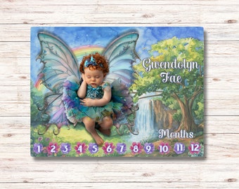 Personalized Fairy Wings Baby Milestone Blanket: Rainbow Kingdom Month Tracker