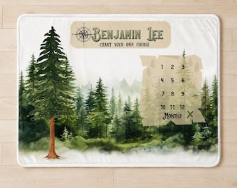 Evergreen Forest Baby Milestone Blanket: Personalized Nature Map