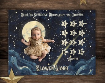Personalized Moon & Stars Baby Milestone Blanket: Night Sky Tracker