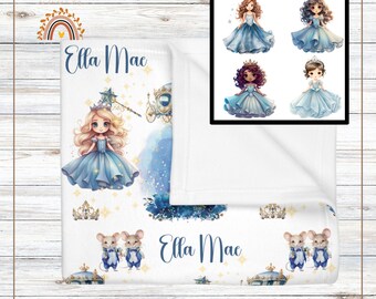 Personalized Cinderella Baby Blanket: Minky or Fleece, Blue Princess Theme