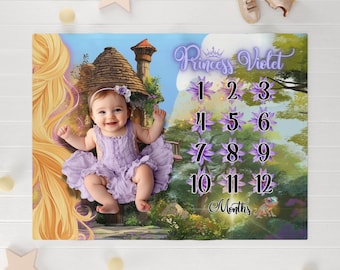 Personalized Princess Rapunzel Baby Milestone Blanket: Fairytale Month Tracker