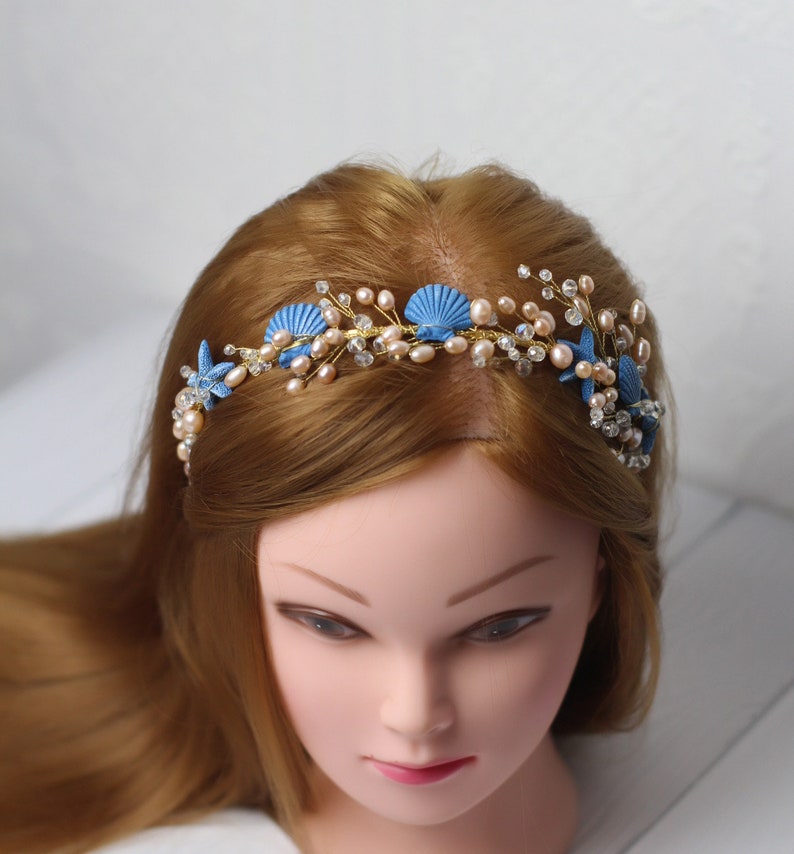 Tocado de boda de playa diadema de sirena tiara nupcial de Etsy