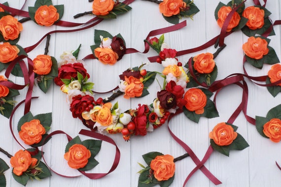 Budget Autumn Wedding Wrist Corsage Orange Wedding Floral Etsy