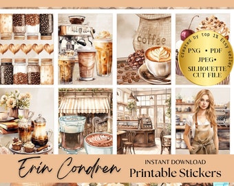 COFFEE PRINTABLE PLANNER Stickers weekly kit Erin Condren Weekly Printable Kit Coffee Lover Journaling printable sticker kit weekend brunch