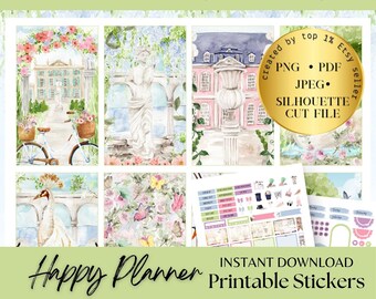SPRING HAPPY PLANNER Stickers, floral sticker sheet, Classic Happy Planner, Printable Planner Stickers weekly, Cricut Stickers, Cutfiles