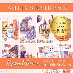 Classic HAPPY PLANNER October stickers, sticker sheet Halloween spooky Stickers, Cute Halloween Printable kit, cute witchy sticker weekly