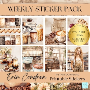 COFFEE PRINTABLE PLANNER Stickers weekly kit Erin Condren Weekly Printable Kit Coffee Lover Journaling printable sticker kit weekend brunch