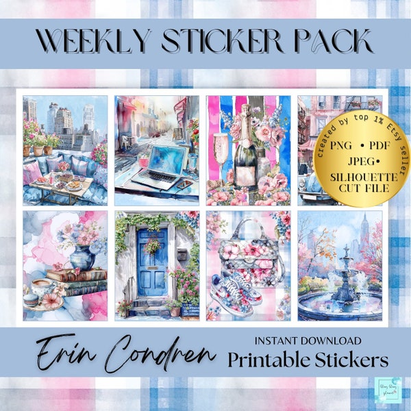 Flower PLANNER STICKERS Printable Erin Condren Vertical Summer Stickers Circut Silhouette cutfiles weekly sticker kit floral sticker bundles