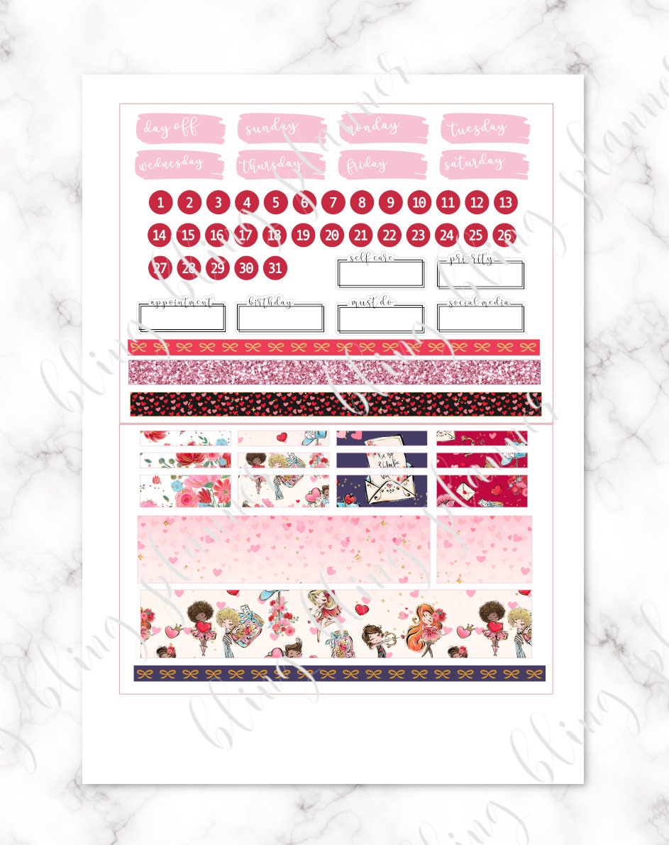 CUTE VALENTINES PRINTABLE Planner Sticker, Valentines Day Weekly Kit ...