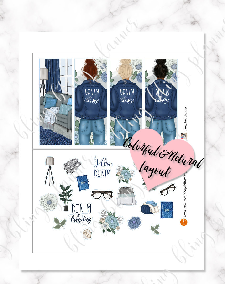 JEAN PRINTABLE PLANNER Stickers, Jean Girl Planner Kit, Jean Planner ...