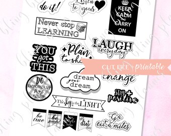 INSPIRATION QUOTE Stickers, Encouragement stickers, Girl boss Stickers, printable deco stickers, printable motivation quote, black and white