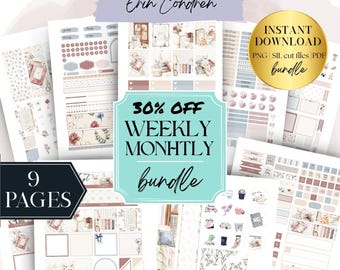 September Reading Erin Condren Printable Sticker bundle, One more chapter Erin Condren Vertical Printable tickers monthly & weekly set