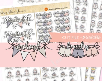 CUTE DAILY PLANNER Stickers, Printable Functional Stickers, Printable planning Sticker, Laundry Sticker, Weekend printable Sticker, pay bill