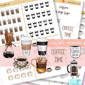 Pegatinas imprimibles de café, pegatinas imprimibles de café caliente, varias pegatinas de café, pegatinas de pausa para el café, pegatinas de no tomar café, frases sobre café