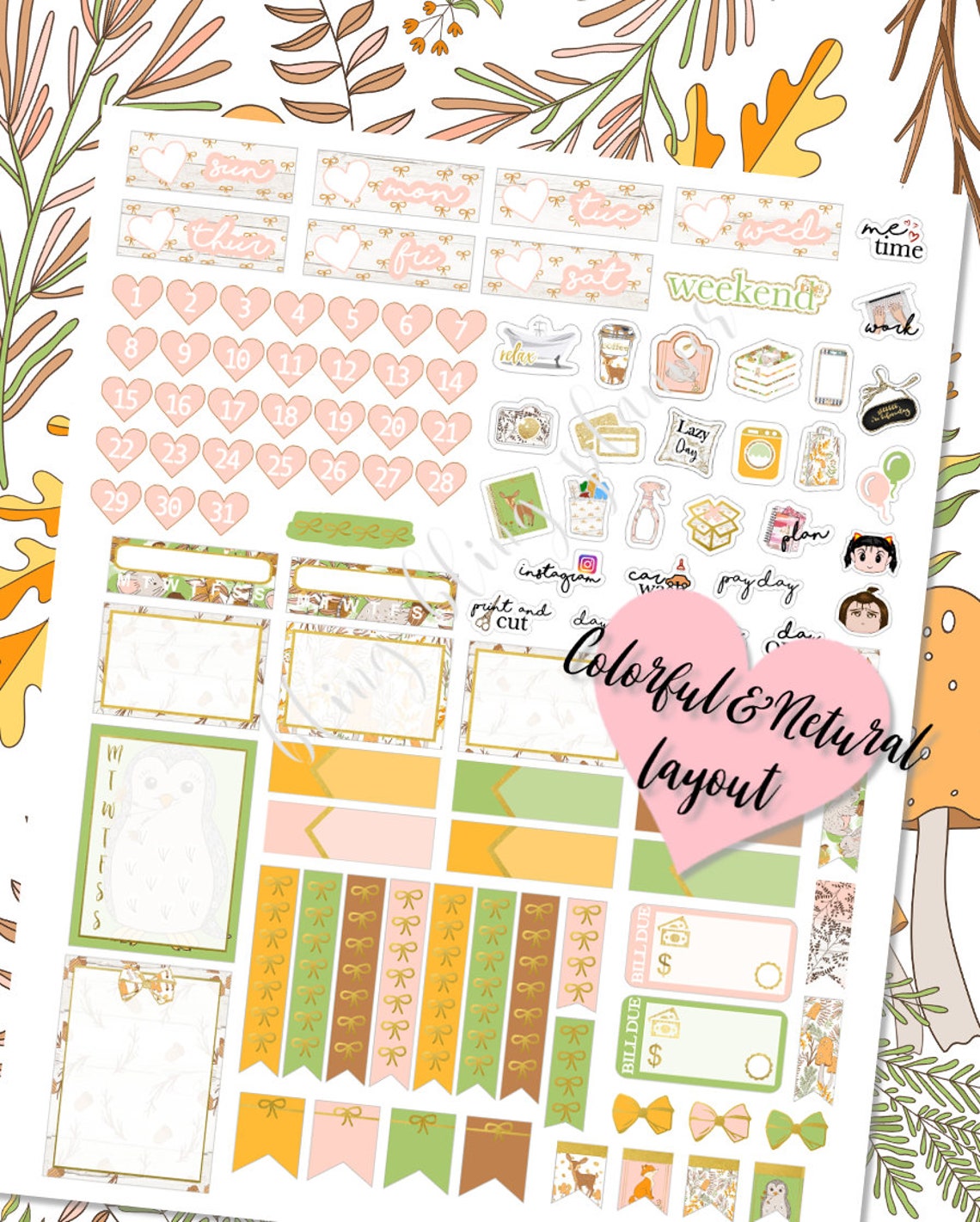 FOX PLANNER STICKERS fall Printable Planner stickers Owl | Etsy