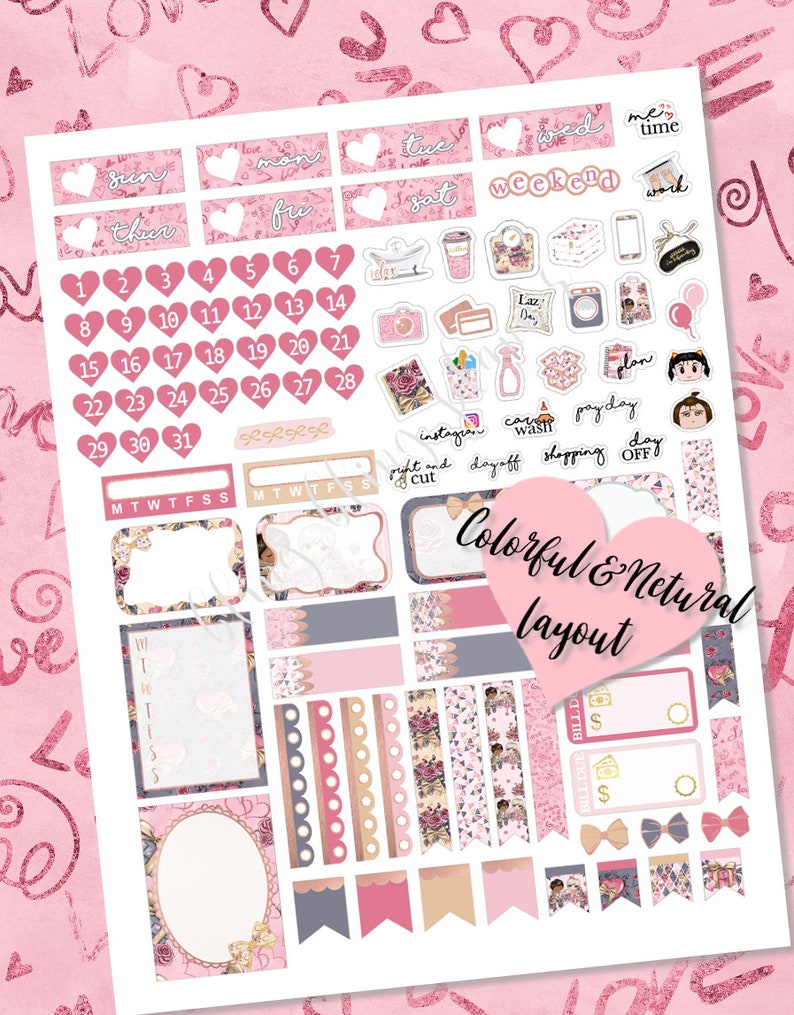 valentines day printable planner stickers cute couple planner etsy