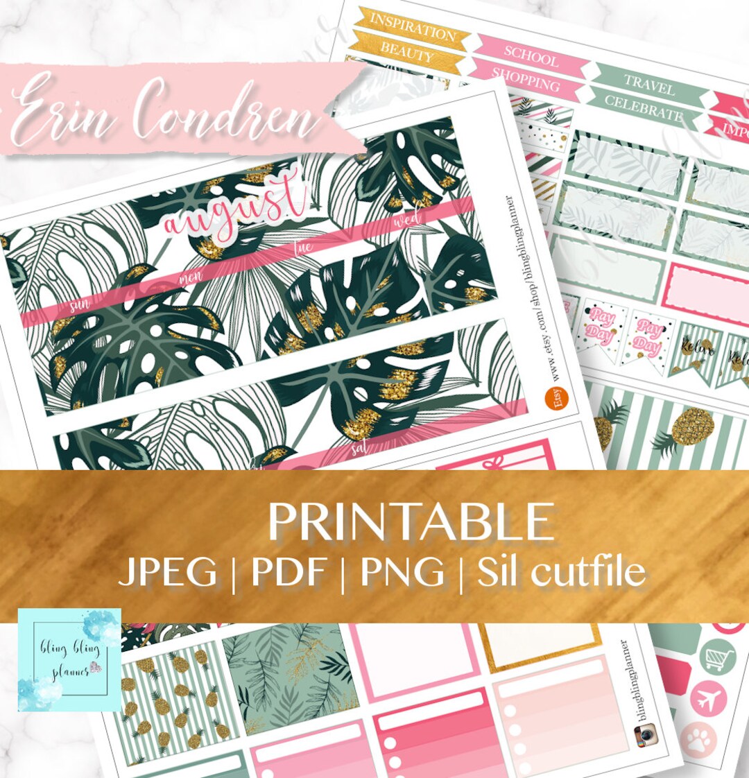 AUGUST MONTHLY VIEW Printable, August Planner Kit, Summer Monthly View ...