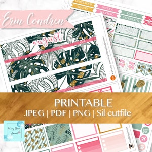 AUGUST MONTHLY VIEW Printable, August planner kit, Summer Monthly view, August photo monthly, printable planner sticker, erin condren august