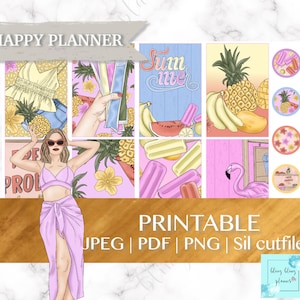 SUMMER FRUIT HAPPY Planner Stickers, Summer Happy Planner printable kits, Happy Planner sticker kits, summer printable stickers, digital kit